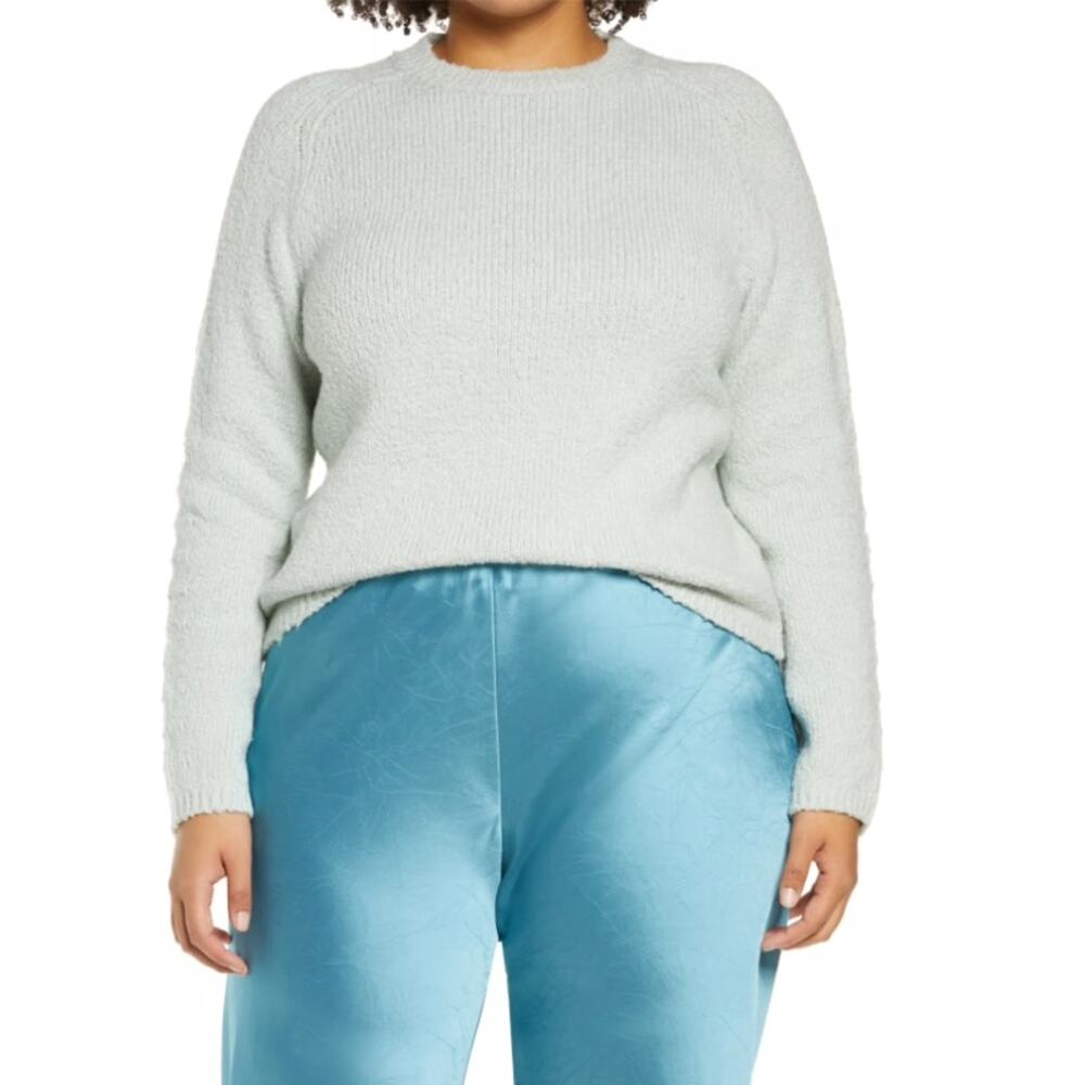 VINCE Chunky Knit Sweater Womens 1X Mint Green Organic Cotton Winter Fuzzy Cozy
